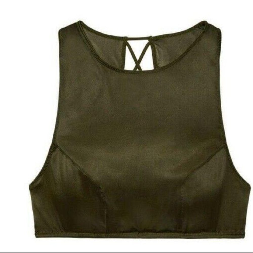 NWT VS Dark Green Satin High Neck Bralette, Medium - Picture 3 of 5
